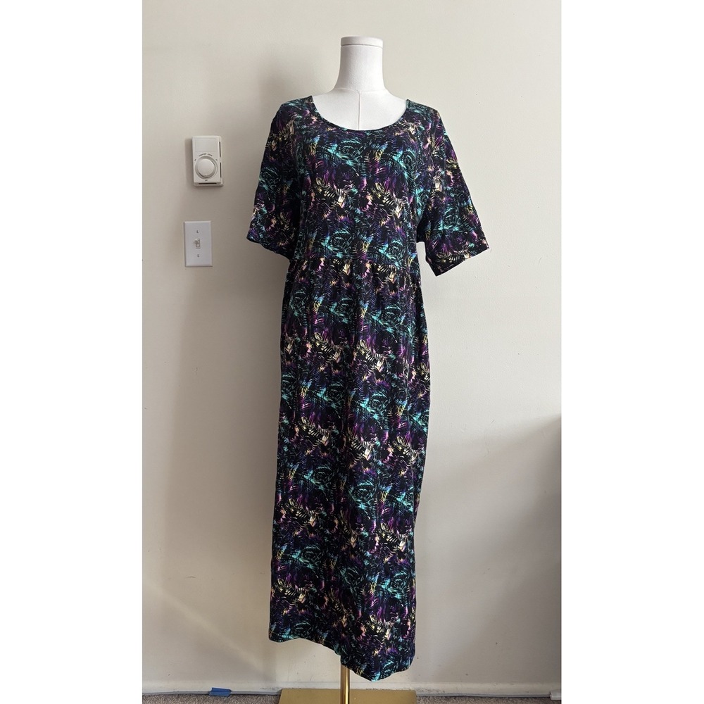 Ulla Popken 18 20 Dress Plus Size 2X XXL Rainbow Black Botanical Pockets Cotton